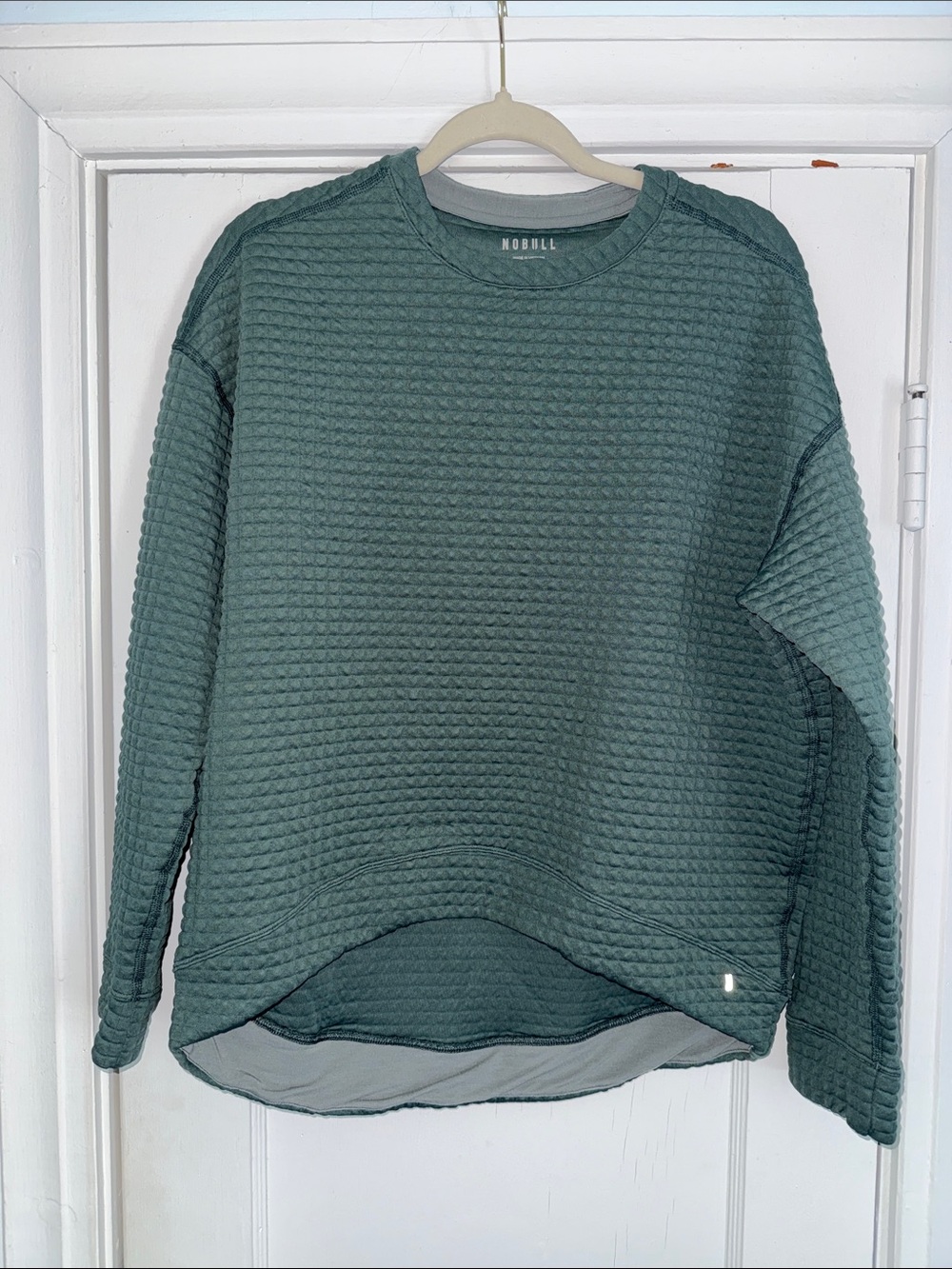 NOBULL Quilted Crewneck Sweater in Slate Green